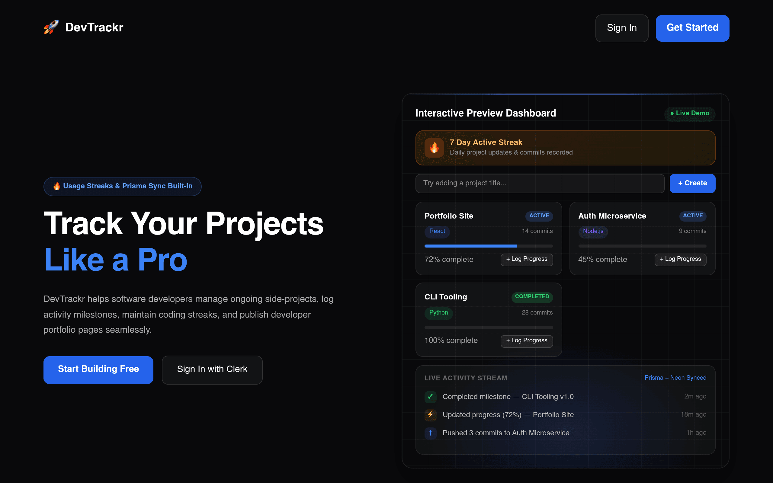 Screenshot of Dev Tracker