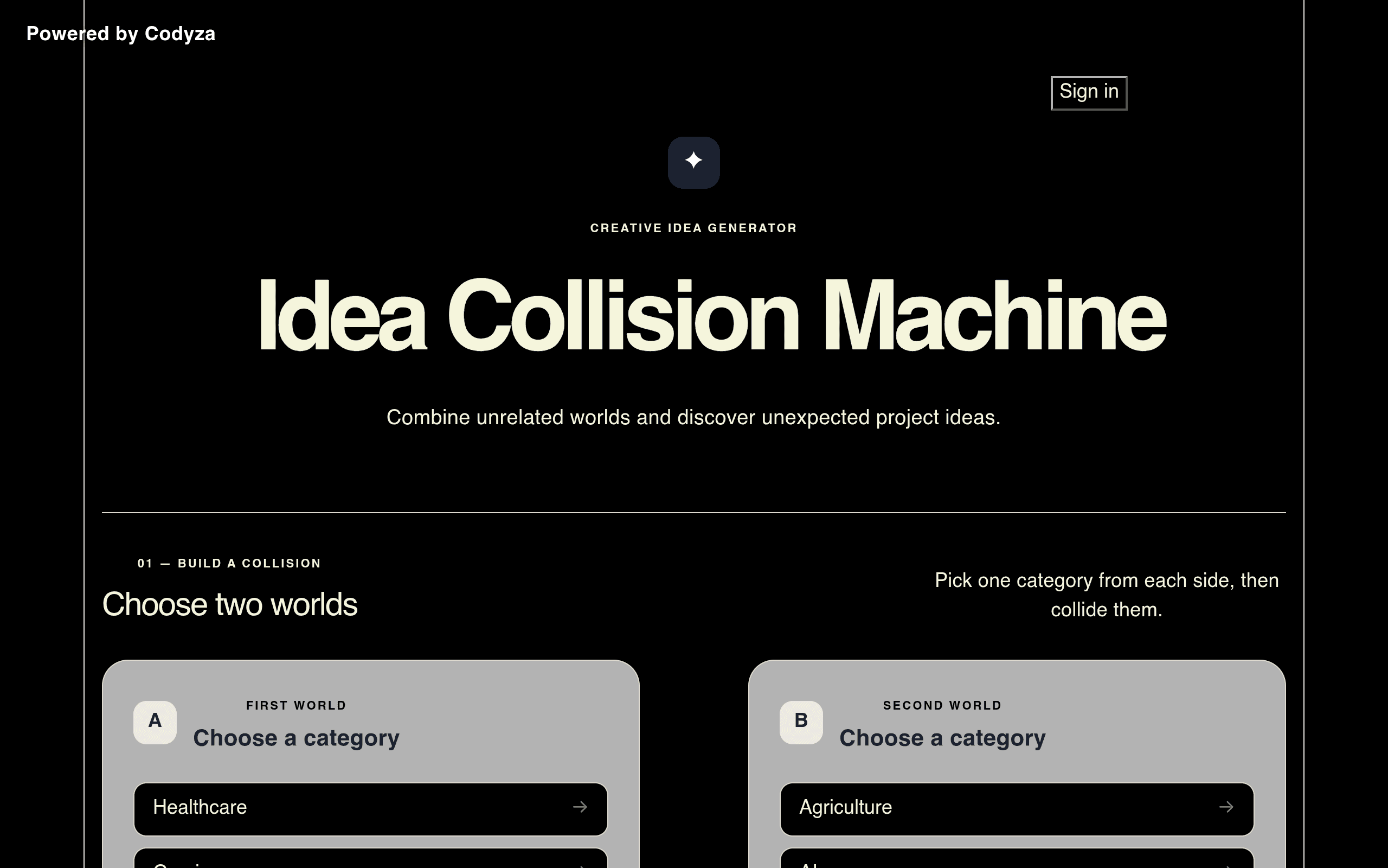 Screenshot of Idea Collision Machine