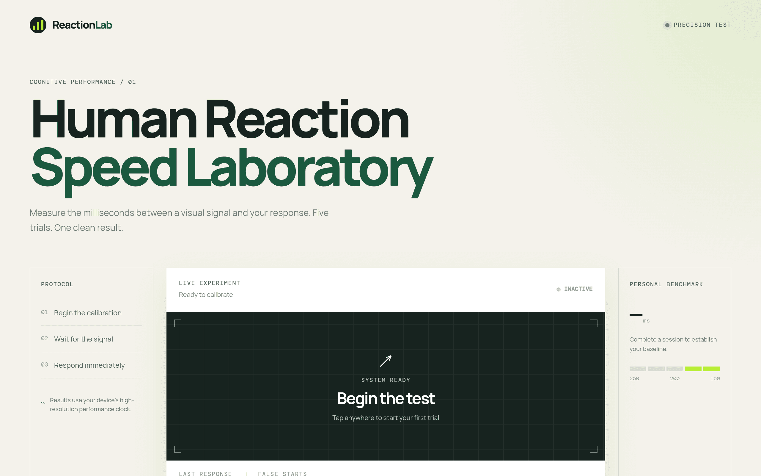 Screenshot of Human Reaction Speed Laboratory