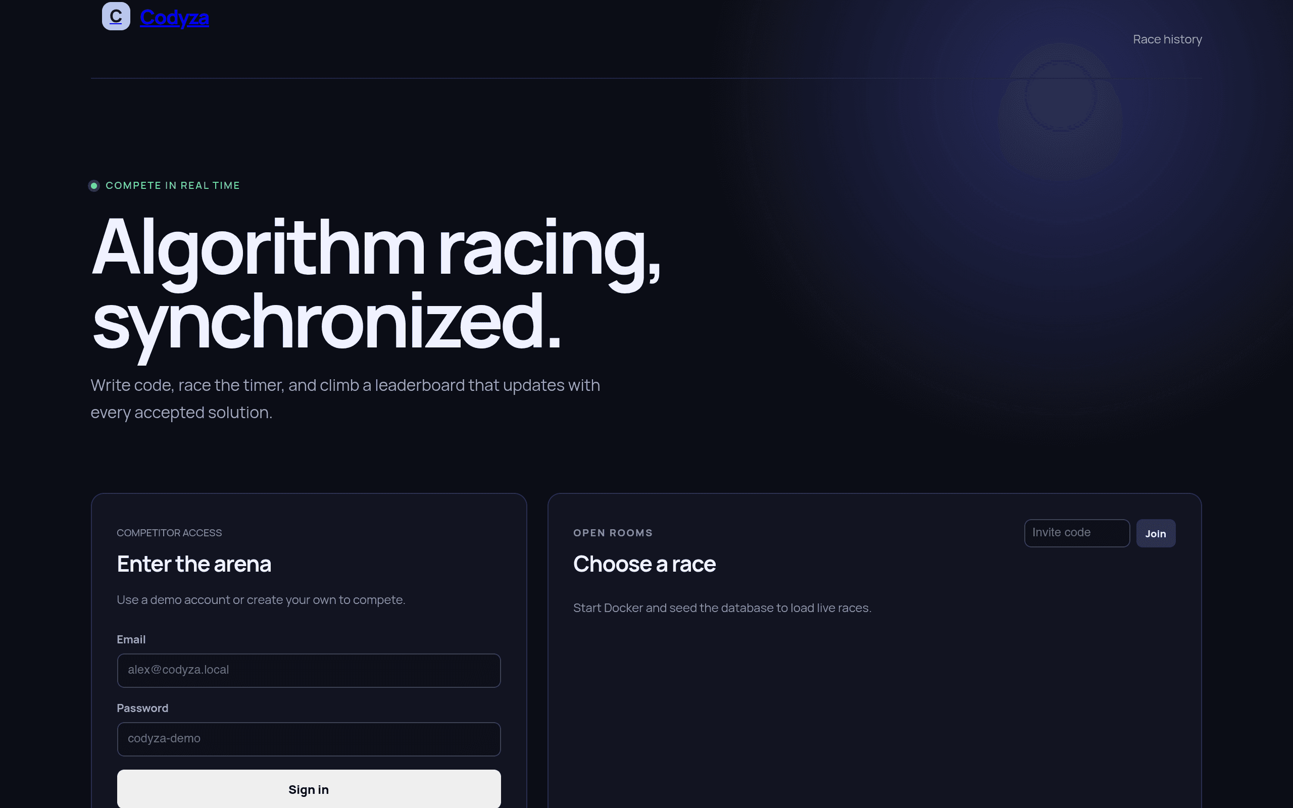 Screenshot of Codyza Multiplayer Algorithm Racing Arena